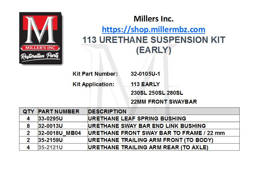 32-0105U-1 113 URETHANE SUSPENSION KIT (EARLY)
